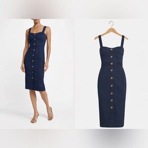 Veronica Beard Rozima Dress Marine Navy Faux Button Midi NWT Size 6